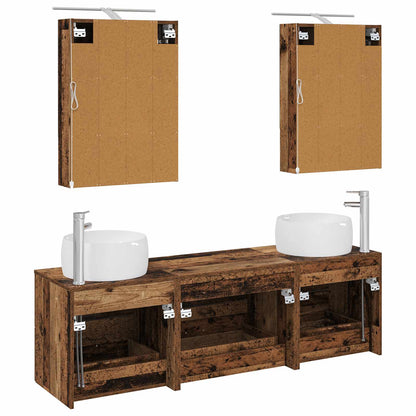 vidaXL Bathroom Furniture Set 5 pcs Old Wood Engineered Wood and Glass