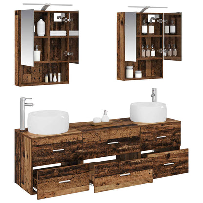 vidaXL Bathroom Furniture Set 5 pcs Old Wood Engineered Wood and Glass
