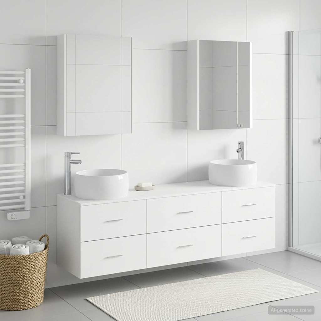 vidaXL Bathroom Furniture Set 5 pcs White Engineered Wood and Glass