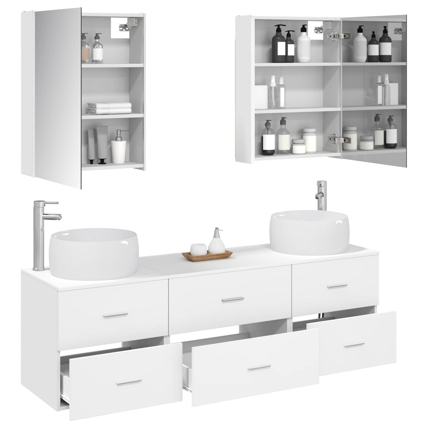 vidaXL Bathroom Furniture Set 5 pcs White Engineered Wood and Glass