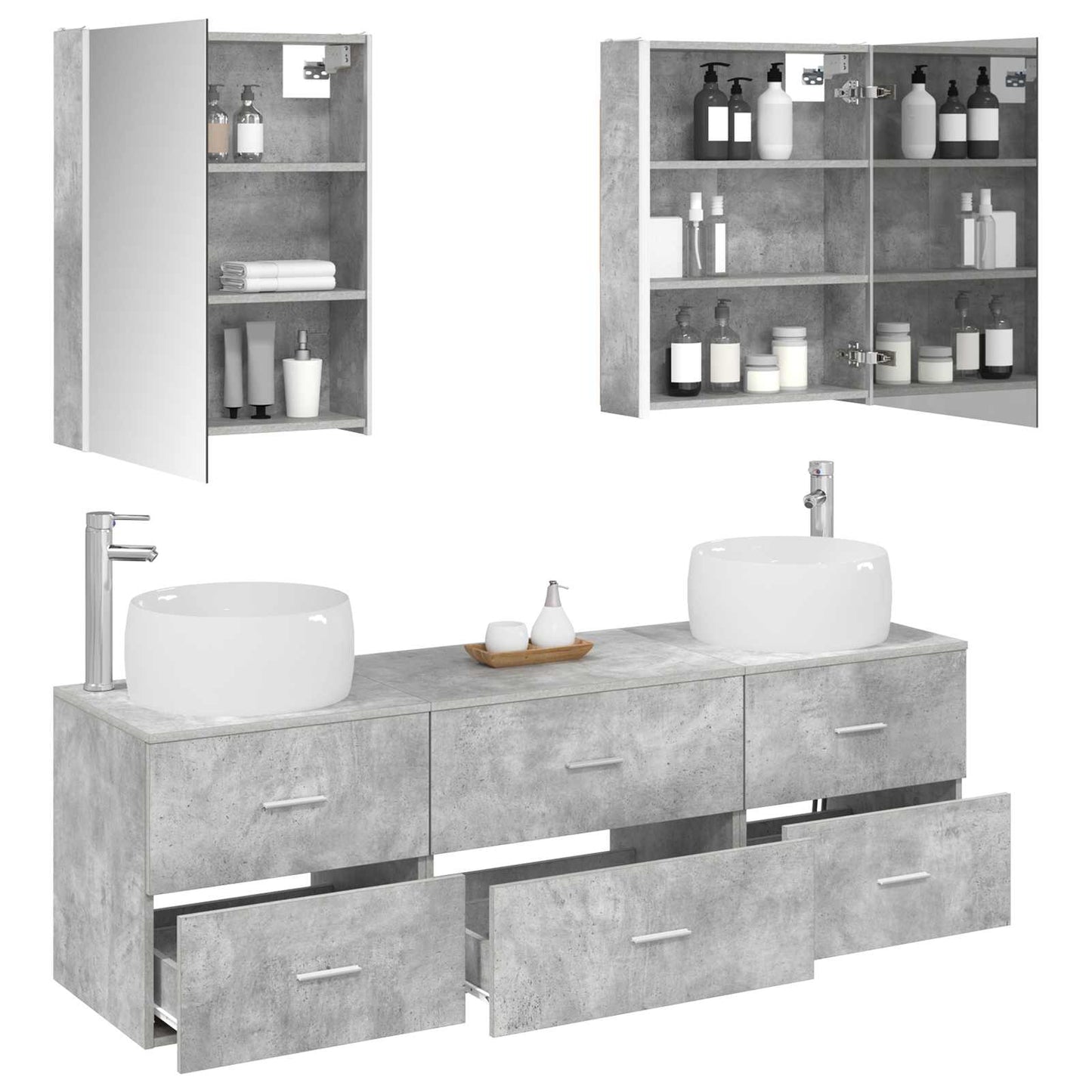vidaXL Bathroom Furniture Set 5 pcs Concrete Grey