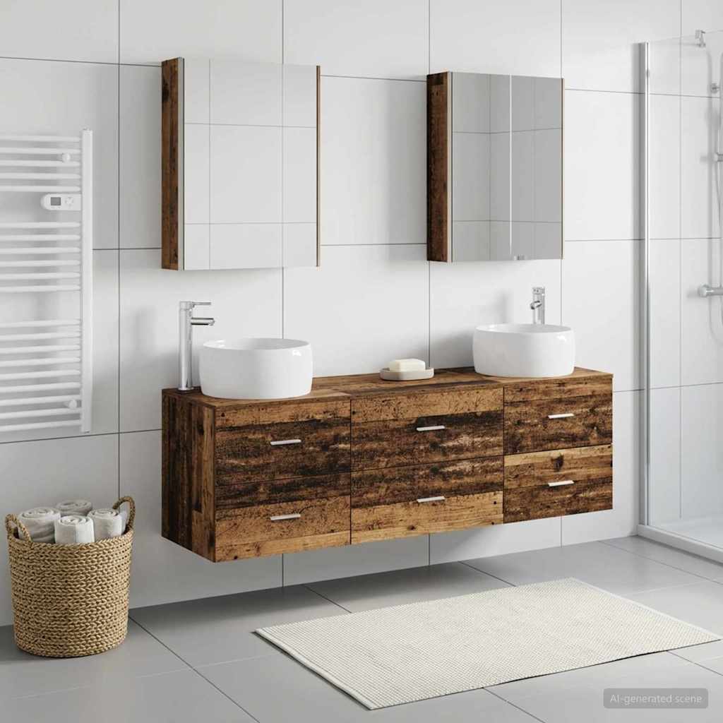 vidaXL Bathroom Furniture Set 5 pcs Old Wood Engineered Wood and Glass