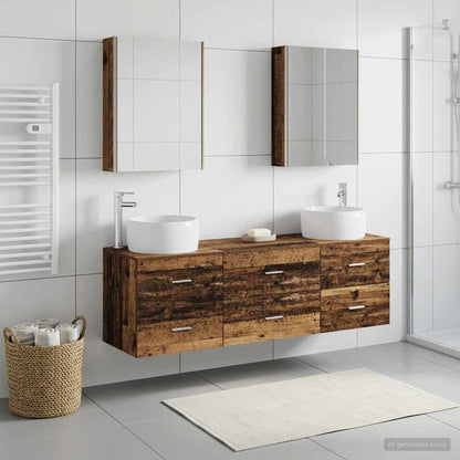 vidaXL Bathroom Furniture Set 5 pcs Old Wood Engineered Wood and Glass