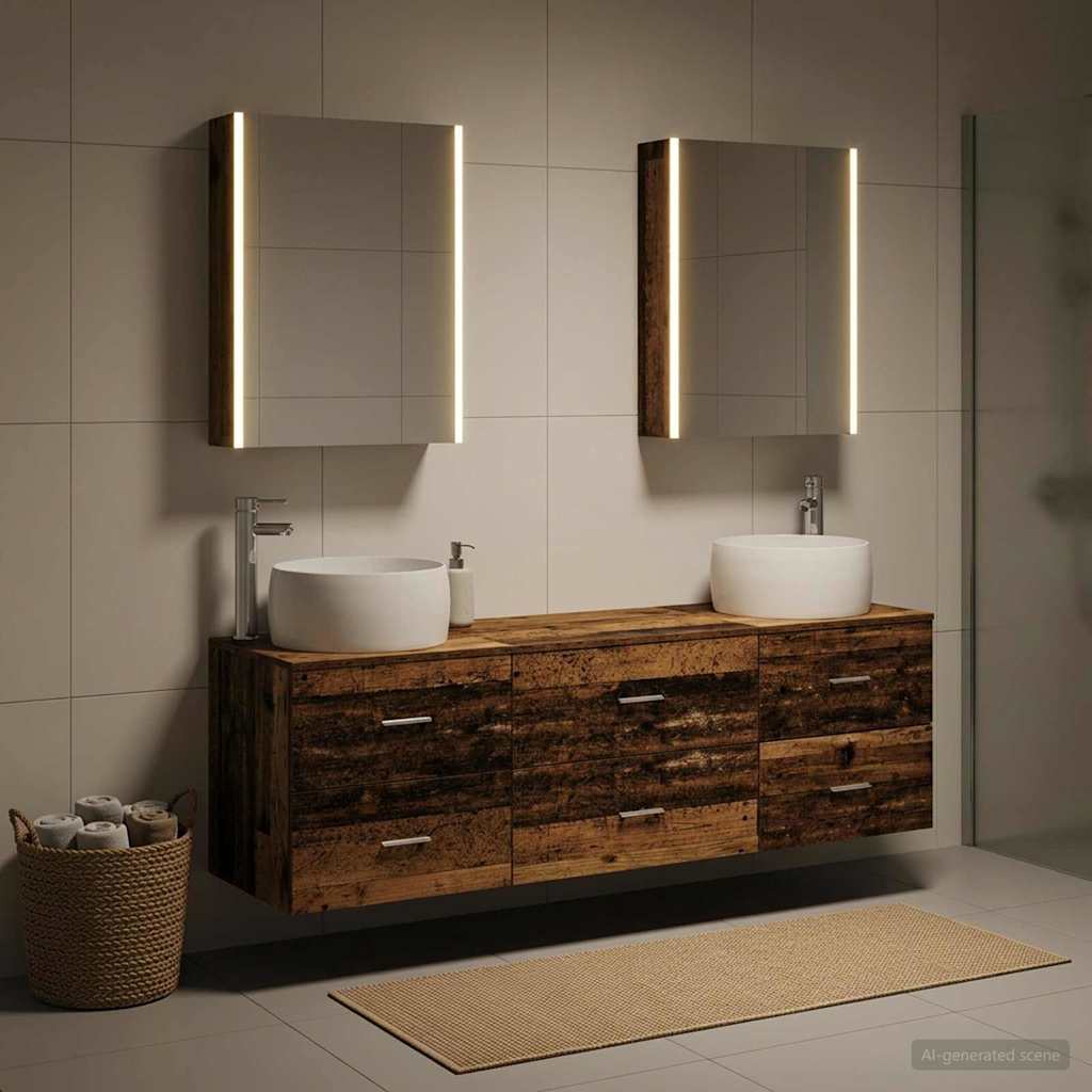 vidaXL Bathroom Furniture Set 5 pcs Old Wood Engineered Wood and Glass