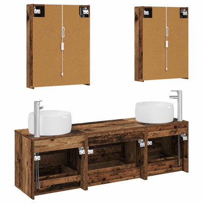 vidaXL Bathroom Furniture Set 5 pcs Old Wood Engineered Wood and Glass