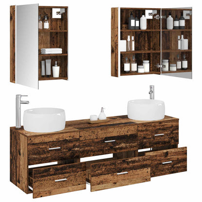 vidaXL Bathroom Furniture Set 5 pcs Old Wood Engineered Wood and Glass