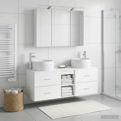 vidaXL Bathroom Furniture Set 4 pcs White Engineered Wood and Glass