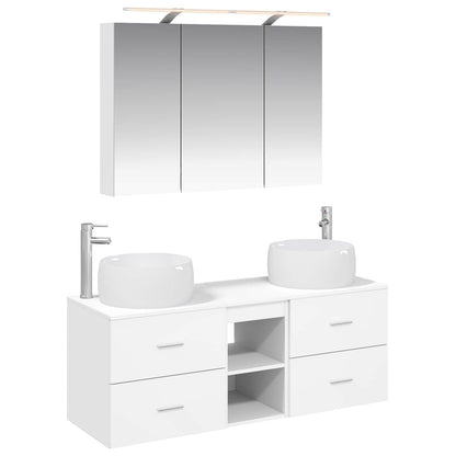 vidaXL Bathroom Furniture Set 4 pcs White Engineered Wood and Glass