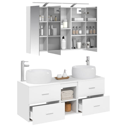 vidaXL Bathroom Furniture Set 4 pcs White Engineered Wood and Glass