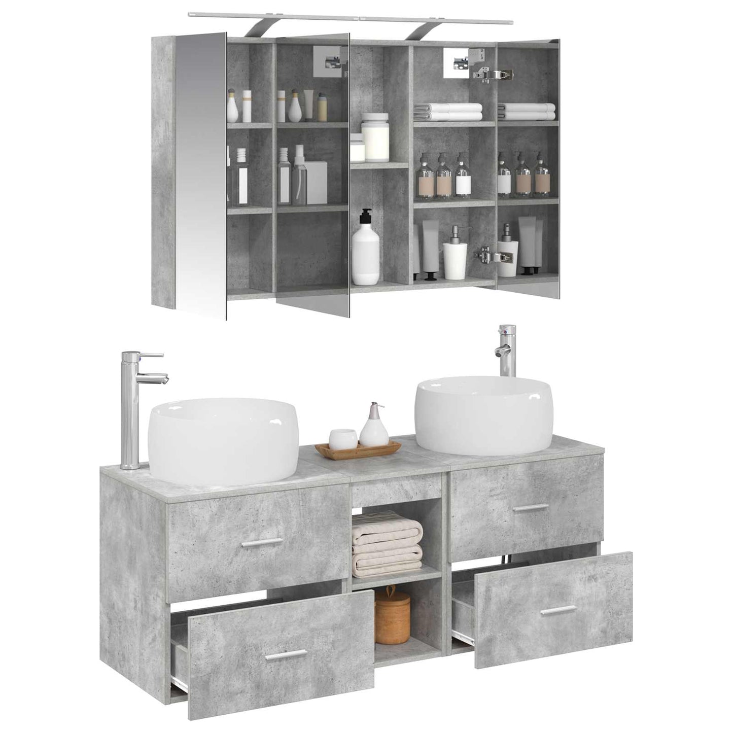 vidaXL Bathroom Furniture Set 4 pcs Concrete Grey