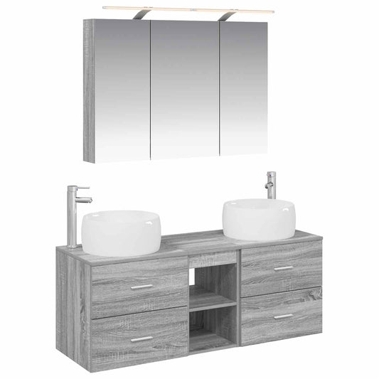 vidaXL Bathroom Furniture Set 4 pcs Grey Sonoma