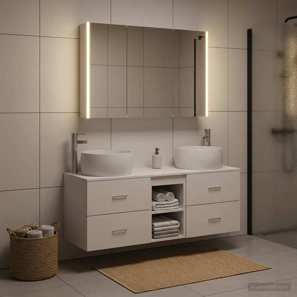 vidaXL Bathroom Furniture Set 4 pcs White Engineered Wood and Glass