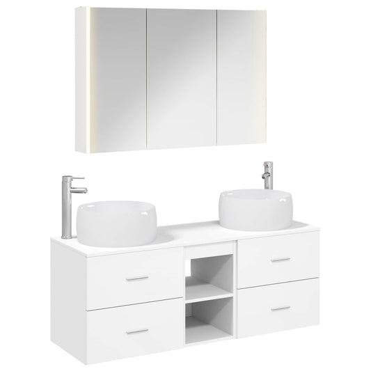 vidaXL Bathroom Furniture Set 4 pcs White Engineered Wood and Glass