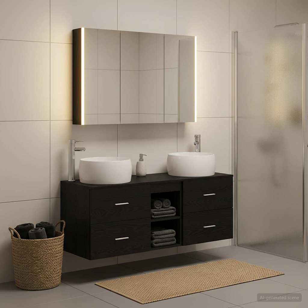 vidaXL Bathroom Furniture Set 4 pcs Black Oak