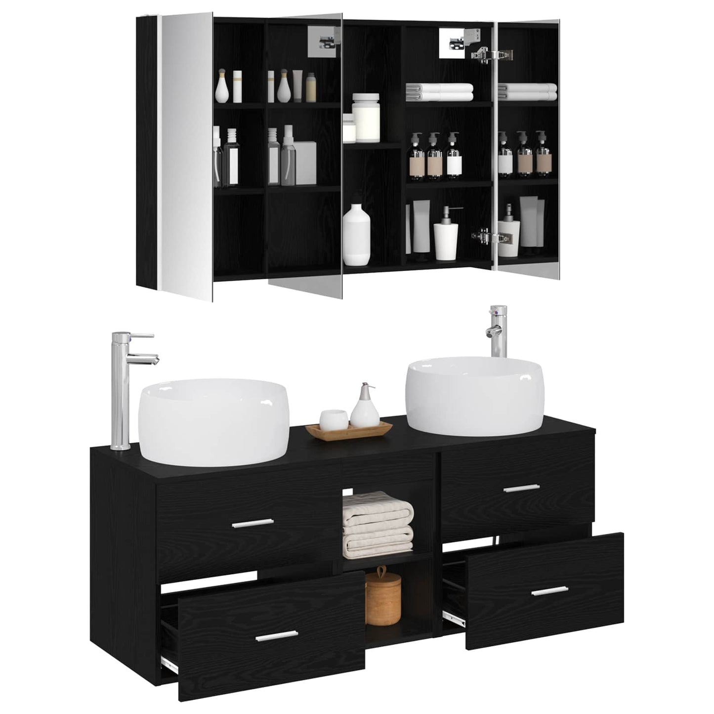 vidaXL Bathroom Furniture Set 4 pcs Black Oak