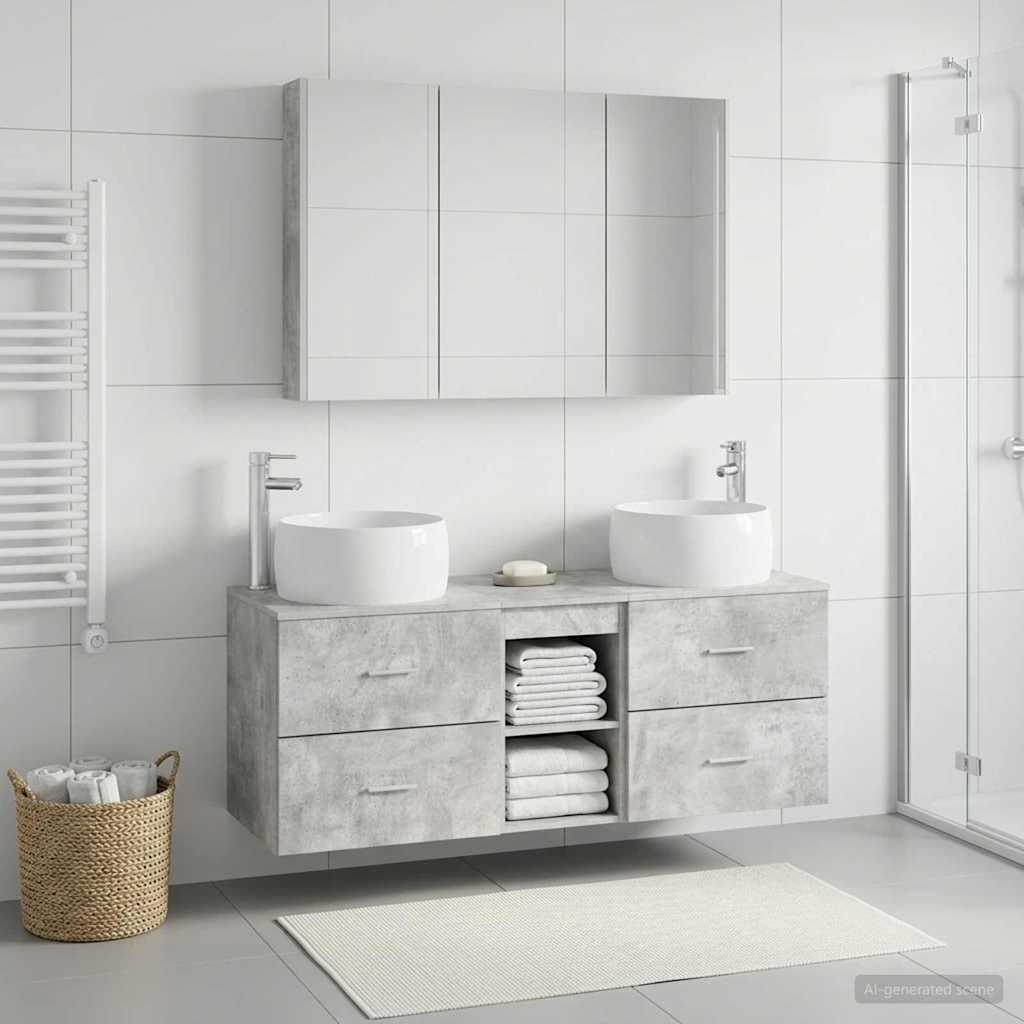 vidaXL Bathroom Furniture Set 4 pcs Concrete Grey