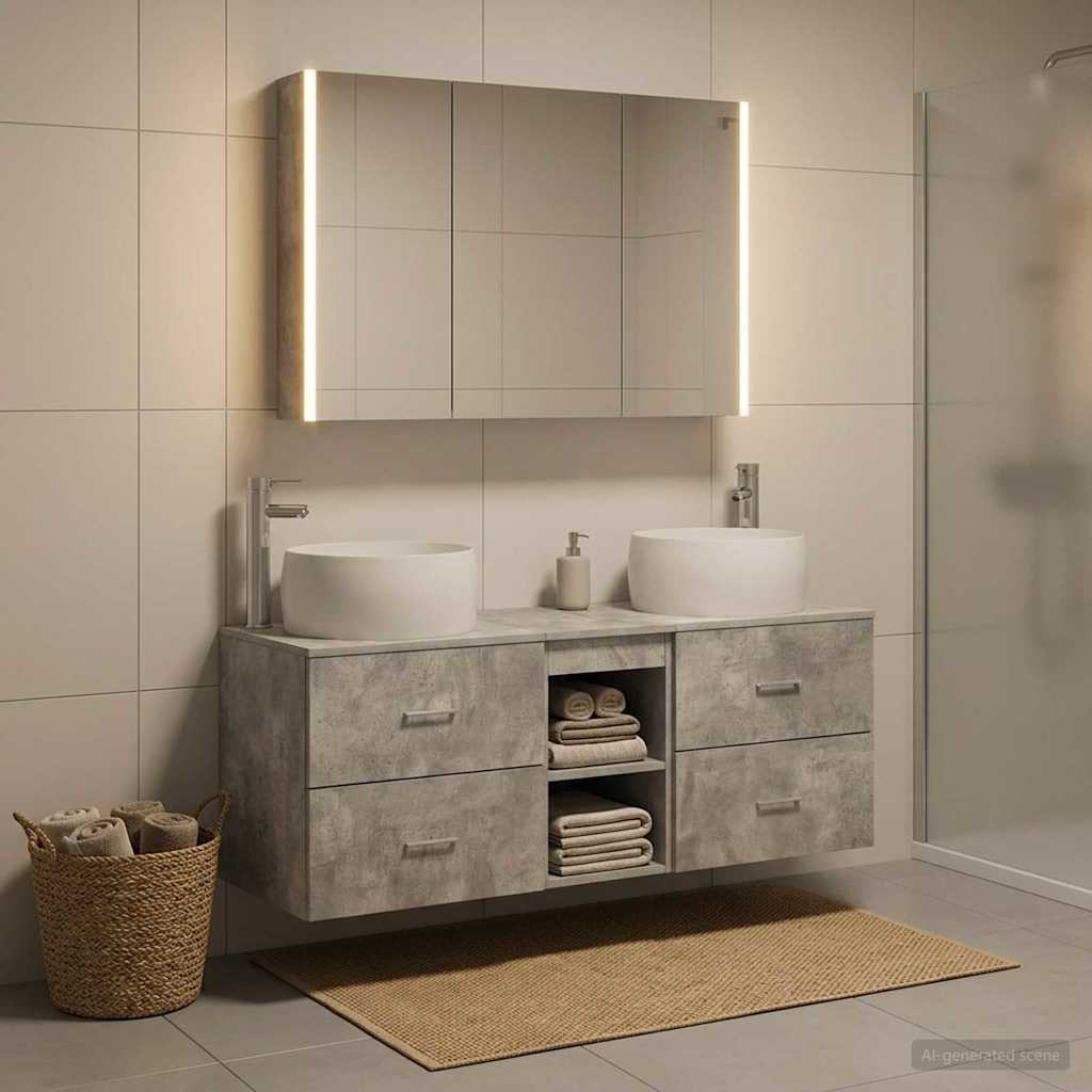 vidaXL Bathroom Furniture Set 4 pcs Concrete Grey