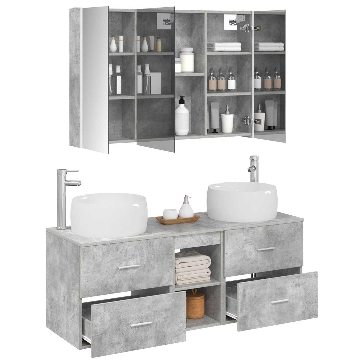 vidaXL Bathroom Furniture Set 4 pcs Concrete Grey