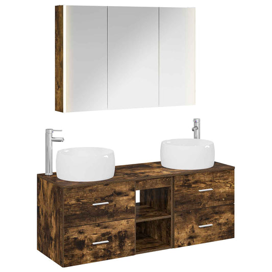 vidaXL Bathroom Furniture Set 4 pcs Smoked Oak