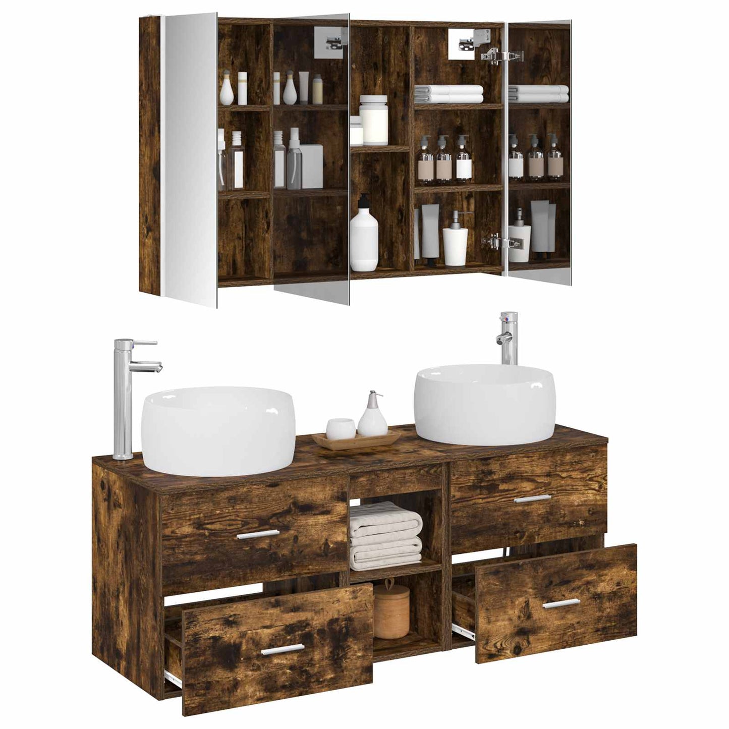 vidaXL Bathroom Furniture Set 4 pcs Smoked Oak