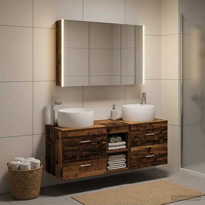vidaXL Bathroom Furniture Set 4 pcs Old Wood Engineered Wood and Glass
