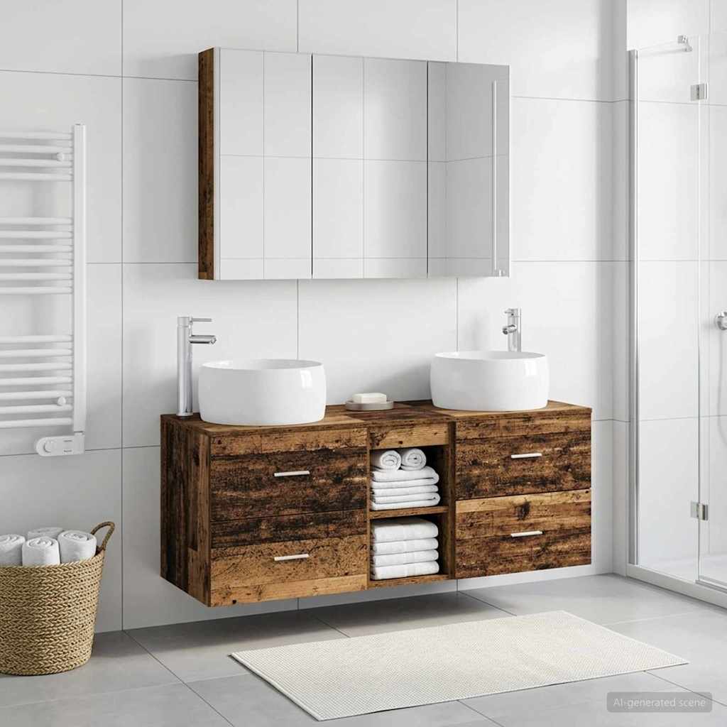 vidaXL Bathroom Furniture Set 4 pcs Old Wood Engineered Wood and Glass