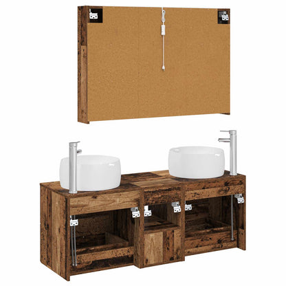 vidaXL Bathroom Furniture Set 4 pcs Old Wood Engineered Wood and Glass