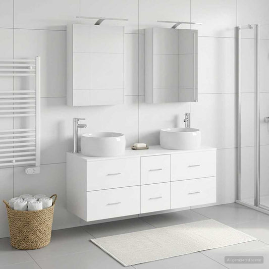 vidaXL Bathroom Furniture Set 5 pcs White Engineered Wood and Glass
