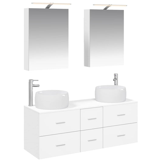 vidaXL Bathroom Furniture Set 5 pcs White Engineered Wood and Glass