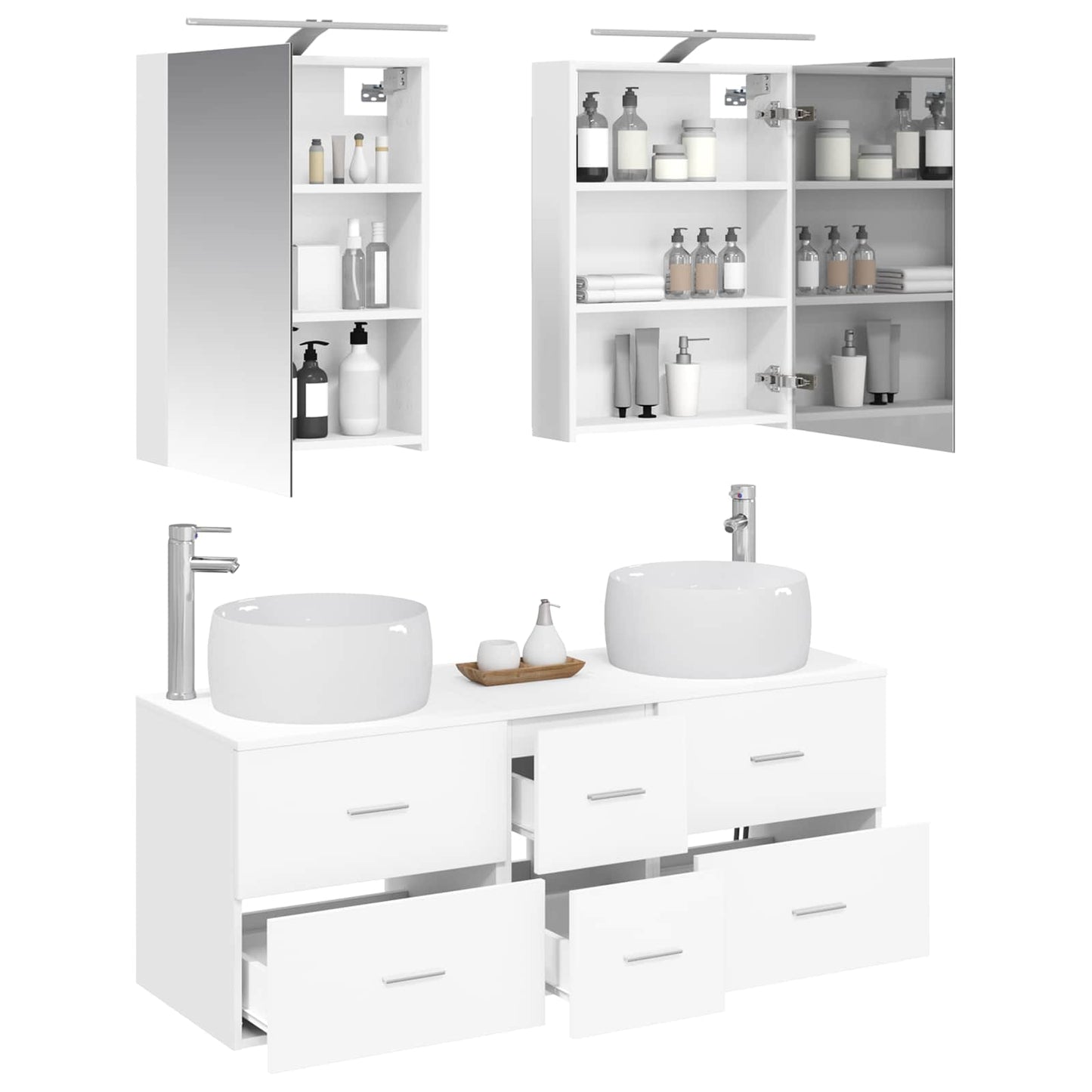 vidaXL Bathroom Furniture Set 5 pcs White Engineered Wood and Glass