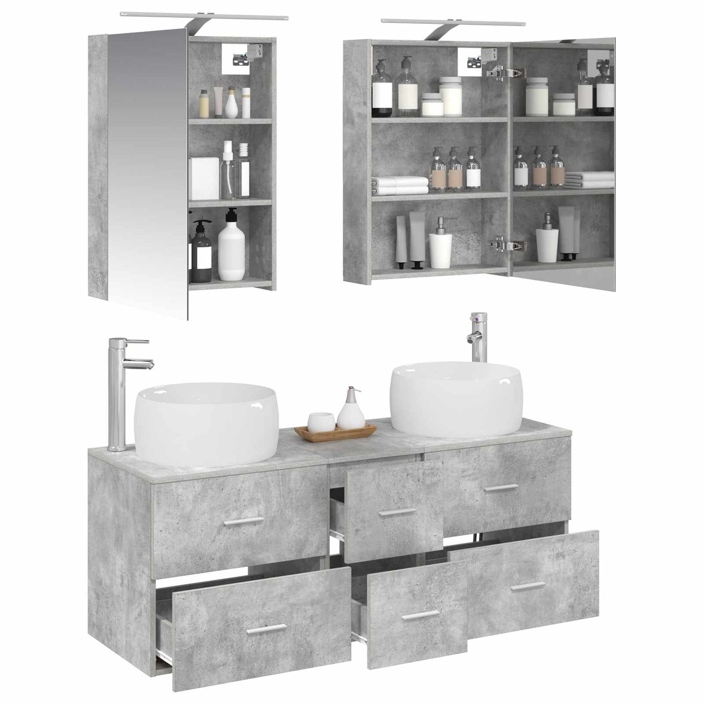 vidaXL Bathroom Furniture Set 5 pcs Concrete Grey