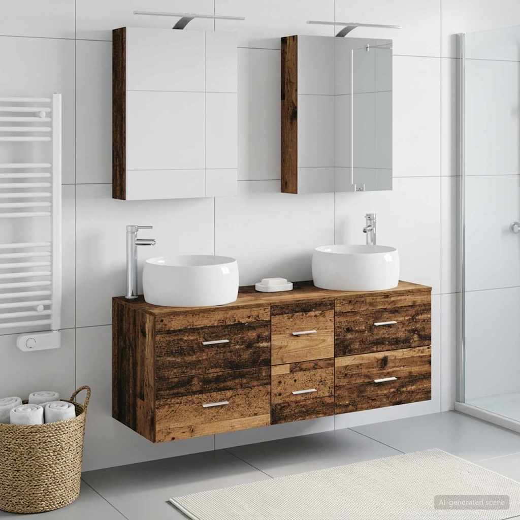 vidaXL Bathroom Furniture Set 5 pcs Old Wood Engineered Wood and Glass