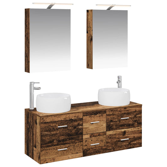 vidaXL Bathroom Furniture Set 5 pcs Old Wood Engineered Wood and Glass