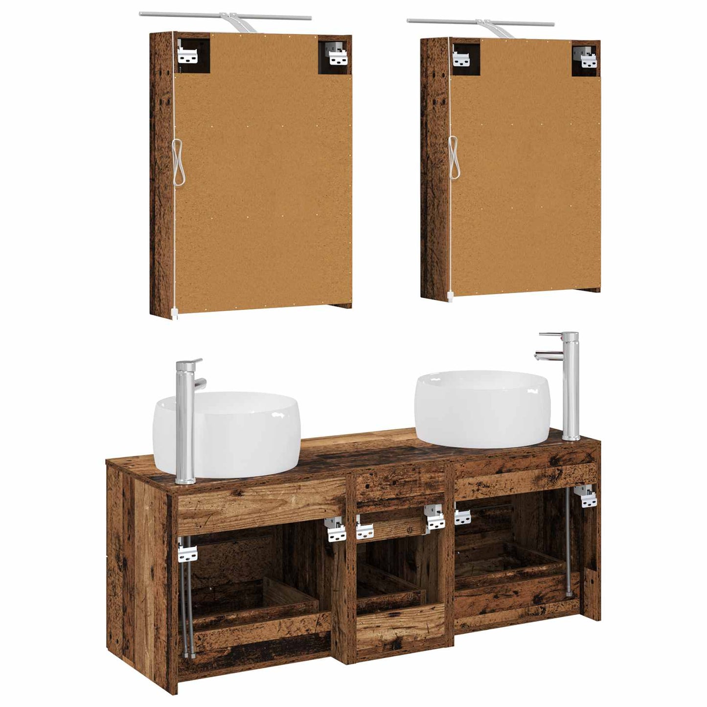 vidaXL Bathroom Furniture Set 5 pcs Old Wood Engineered Wood and Glass