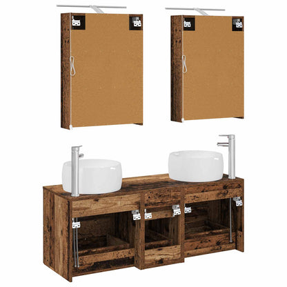 vidaXL Bathroom Furniture Set 5 pcs Old Wood Engineered Wood and Glass