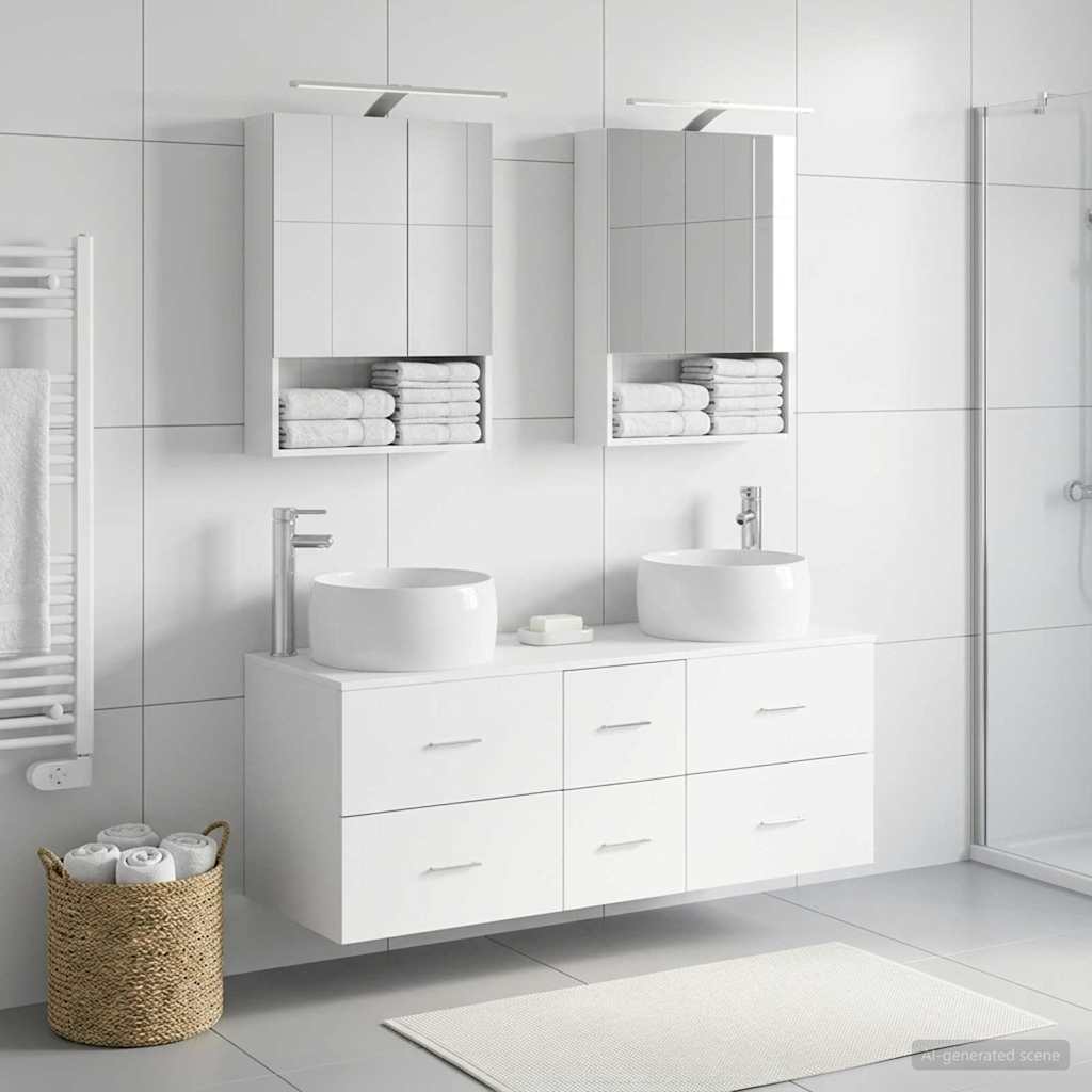vidaXL Bathroom Furniture Set 5 pcs White Engineered Wood and Glass