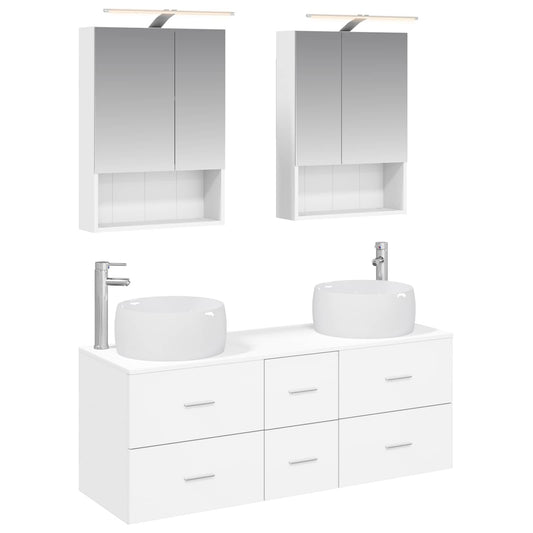 vidaXL Bathroom Furniture Set 5 pcs White Engineered Wood and Glass
