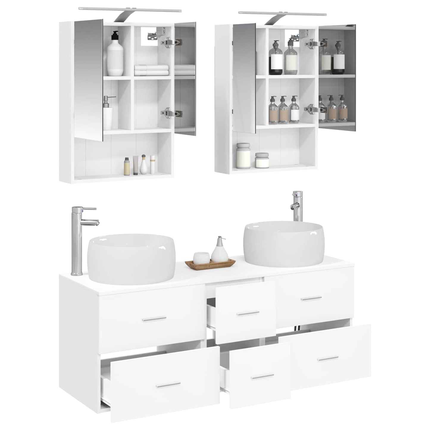 vidaXL Bathroom Furniture Set 5 pcs White Engineered Wood and Glass