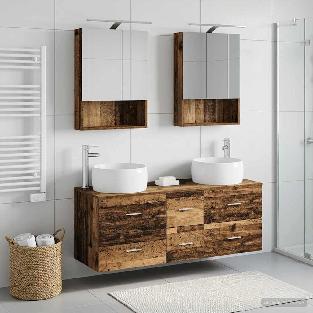 vidaXL Bathroom Furniture Set 5 pcs Old Wood Engineered Wood and Glass