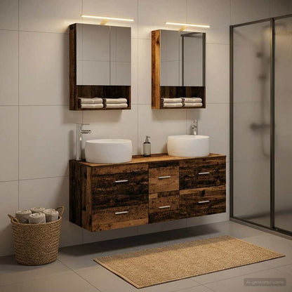 vidaXL Bathroom Furniture Set 5 pcs Old Wood Engineered Wood and Glass