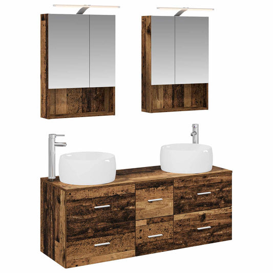 vidaXL Bathroom Furniture Set 5 pcs Old Wood Engineered Wood and Glass