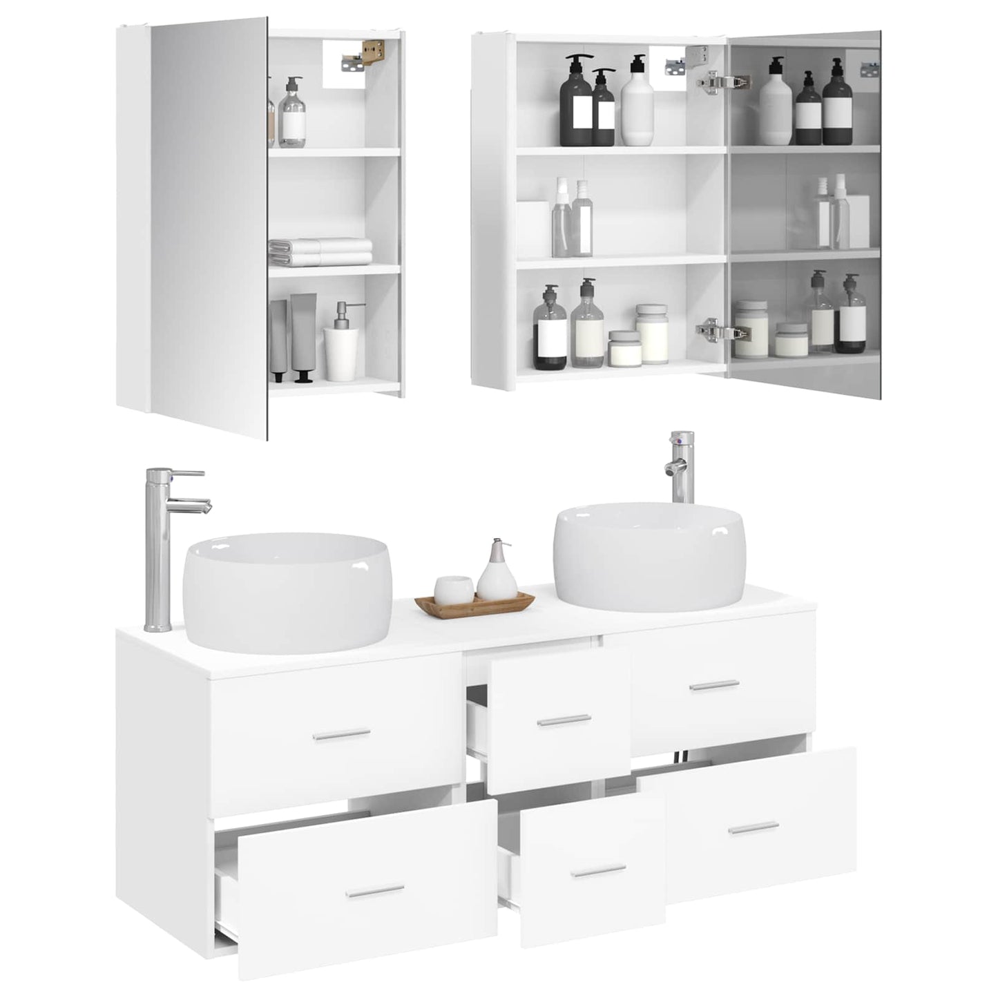 vidaXL Bathroom Furniture Set 5 pcs White Engineered Wood and Glass