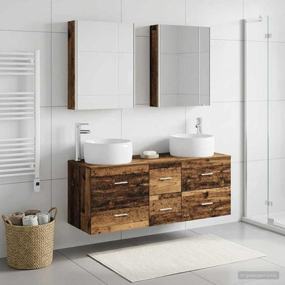 vidaXL Bathroom Furniture Set 5 pcs Old Wood Engineered Wood and Glass
