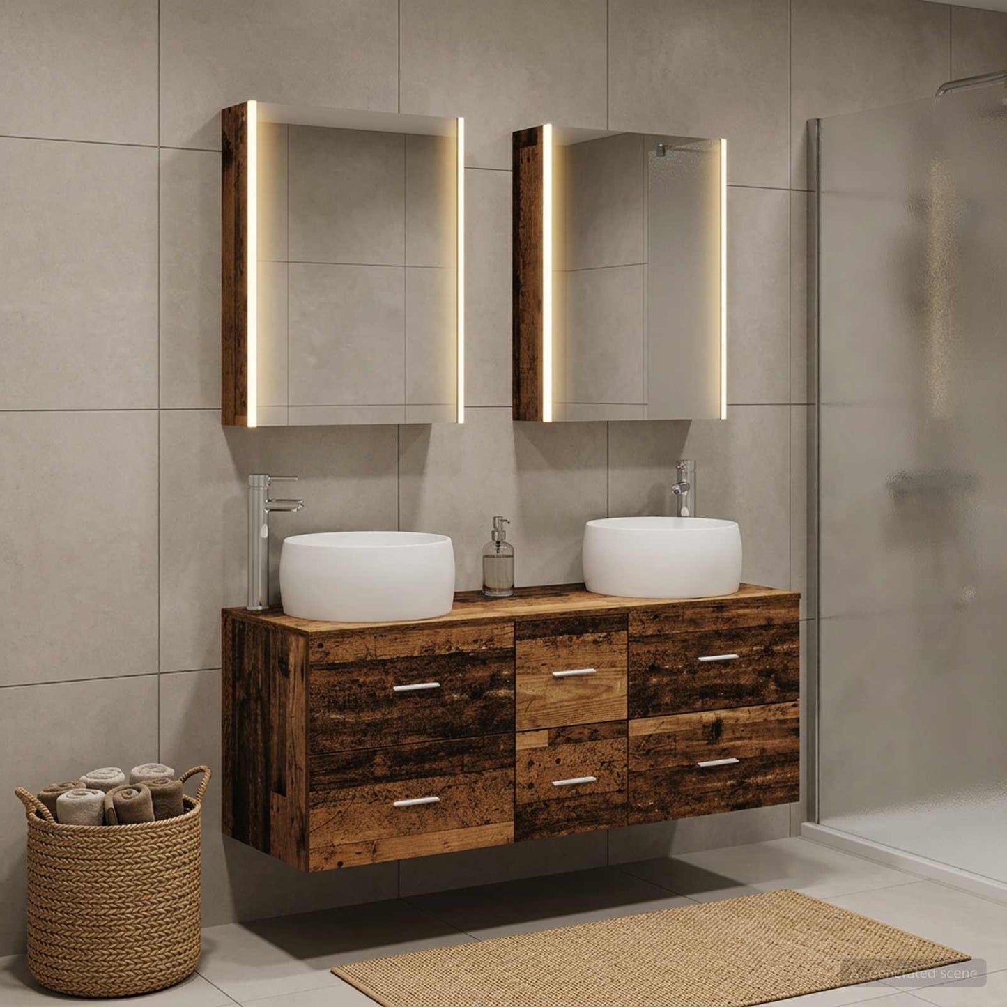 vidaXL Bathroom Furniture Set 5 pcs Old Wood Engineered Wood and Glass