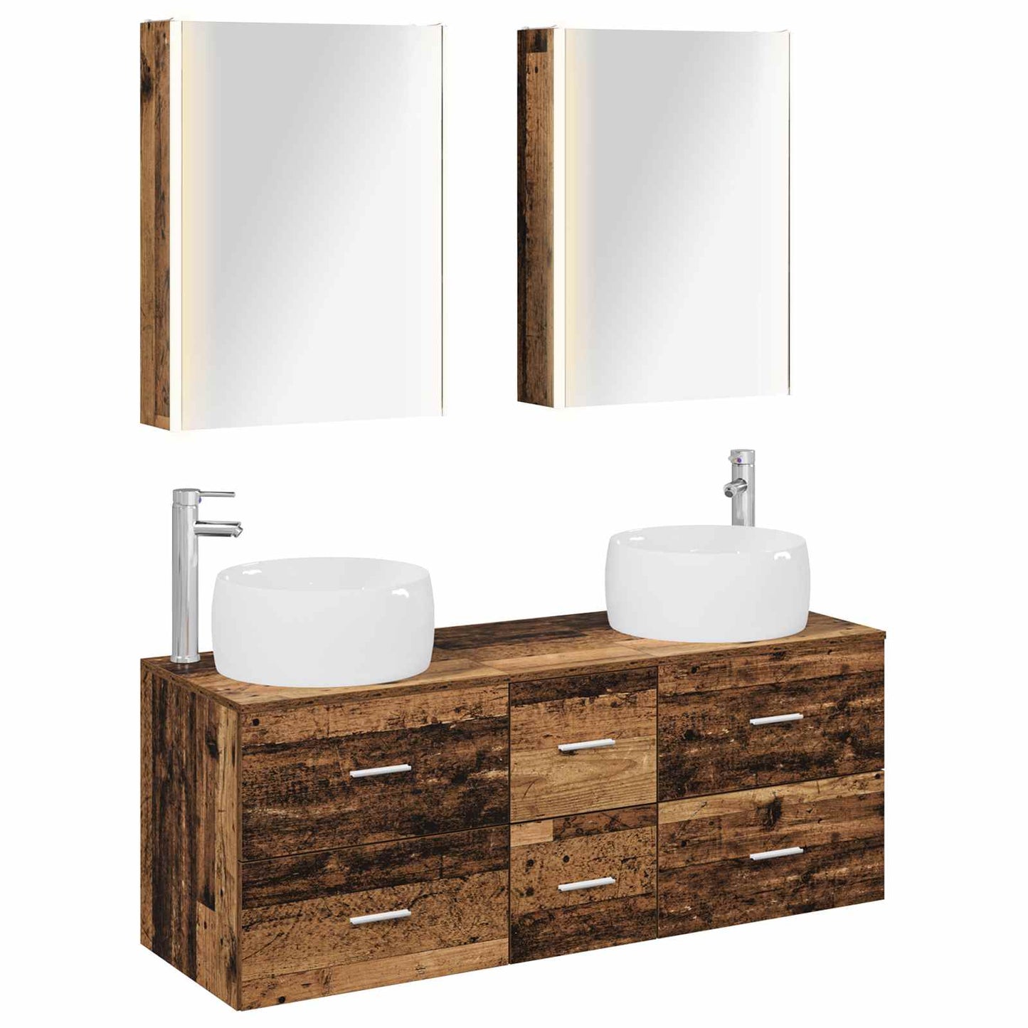 vidaXL Bathroom Furniture Set 5 pcs Old Wood Engineered Wood and Glass