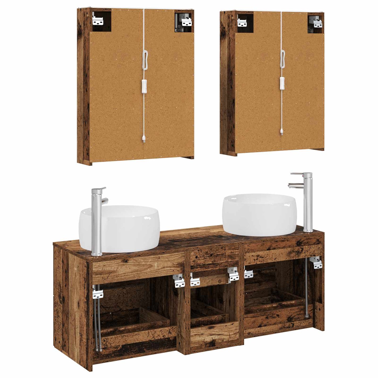 vidaXL Bathroom Furniture Set 5 pcs Old Wood Engineered Wood and Glass