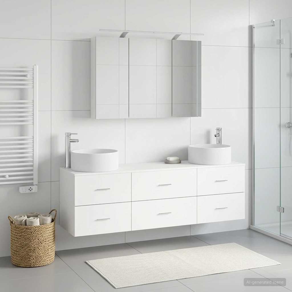 vidaXL Bathroom Furniture Set 4 pcs White Engineered Wood and Glass
