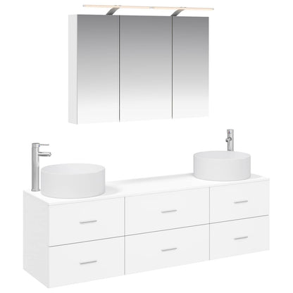 vidaXL Bathroom Furniture Set 4 pcs White Engineered Wood and Glass