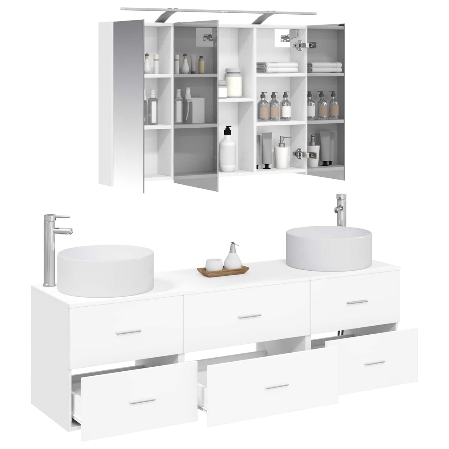 vidaXL Bathroom Furniture Set 4 pcs White Engineered Wood and Glass