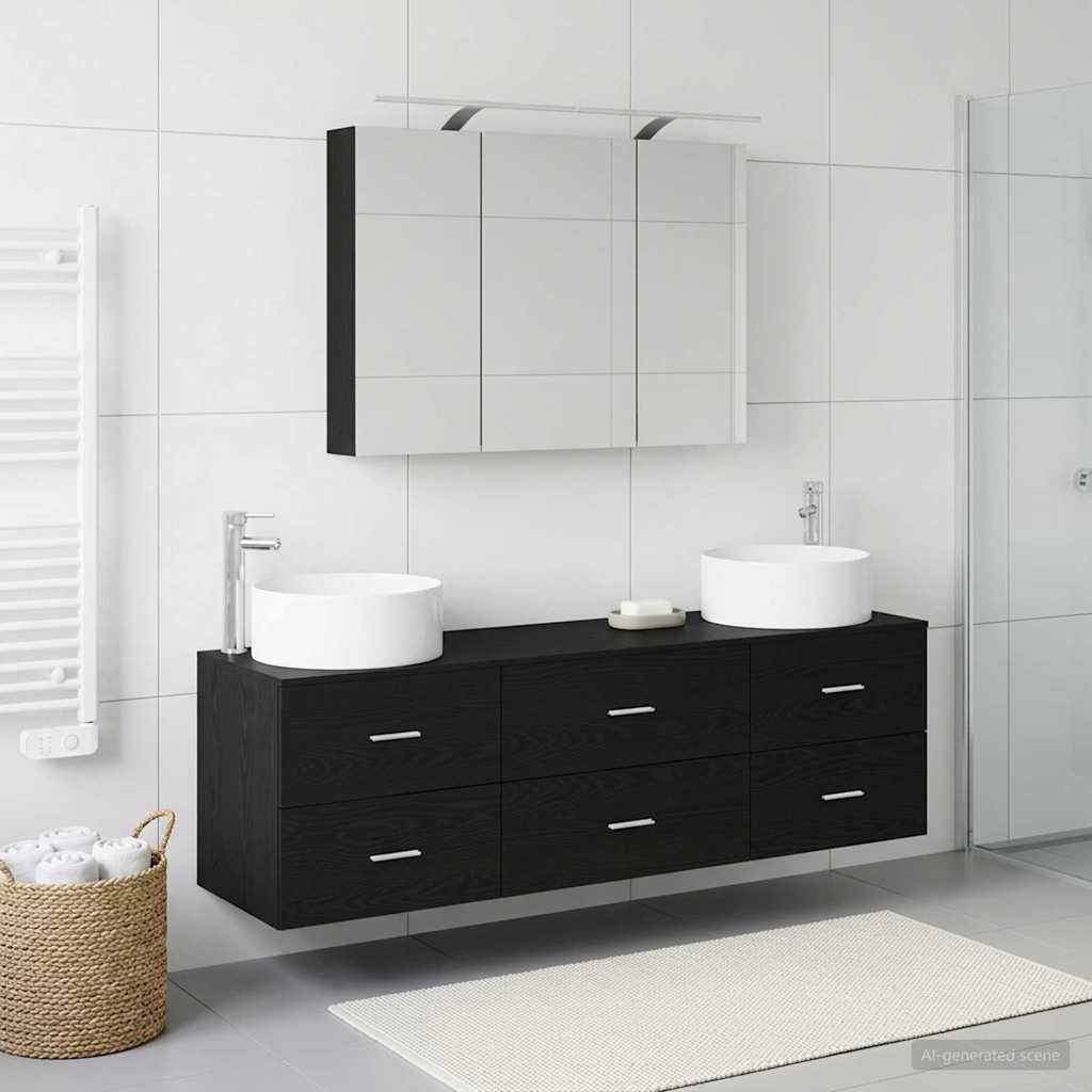 vidaXL Bathroom Furniture Set 4 pcs Black Oak